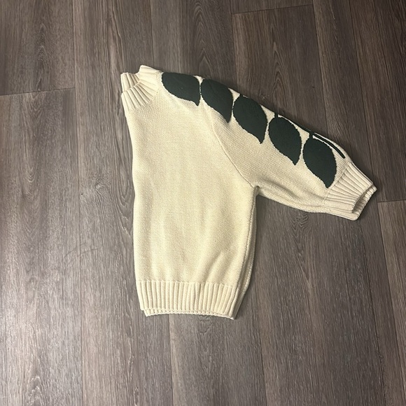 Harkel Beige Green Leaf Jumper Embroidered Soft Knit Size US 12 - Picture 7 of 7